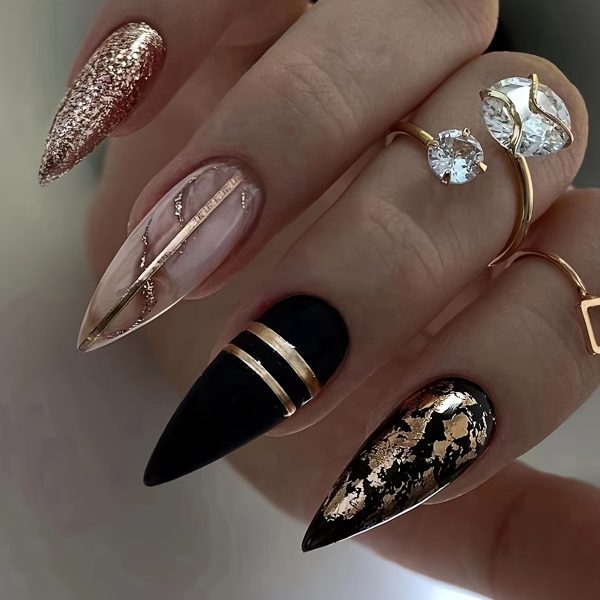 Long Almond-Shaped Dark Amber Golden Foil Flash