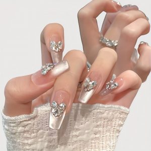 Glam Rhinestone Heart & Bow Press-On Nails - Image 3