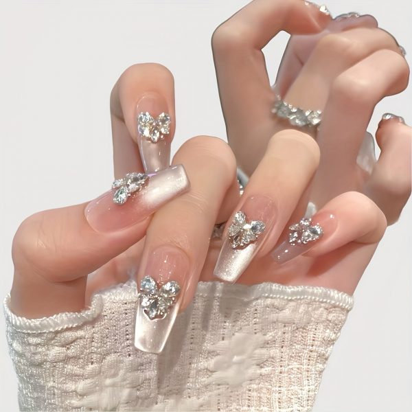 Glam Rhinestone Heart & Bow Press-On Nails - Image 3