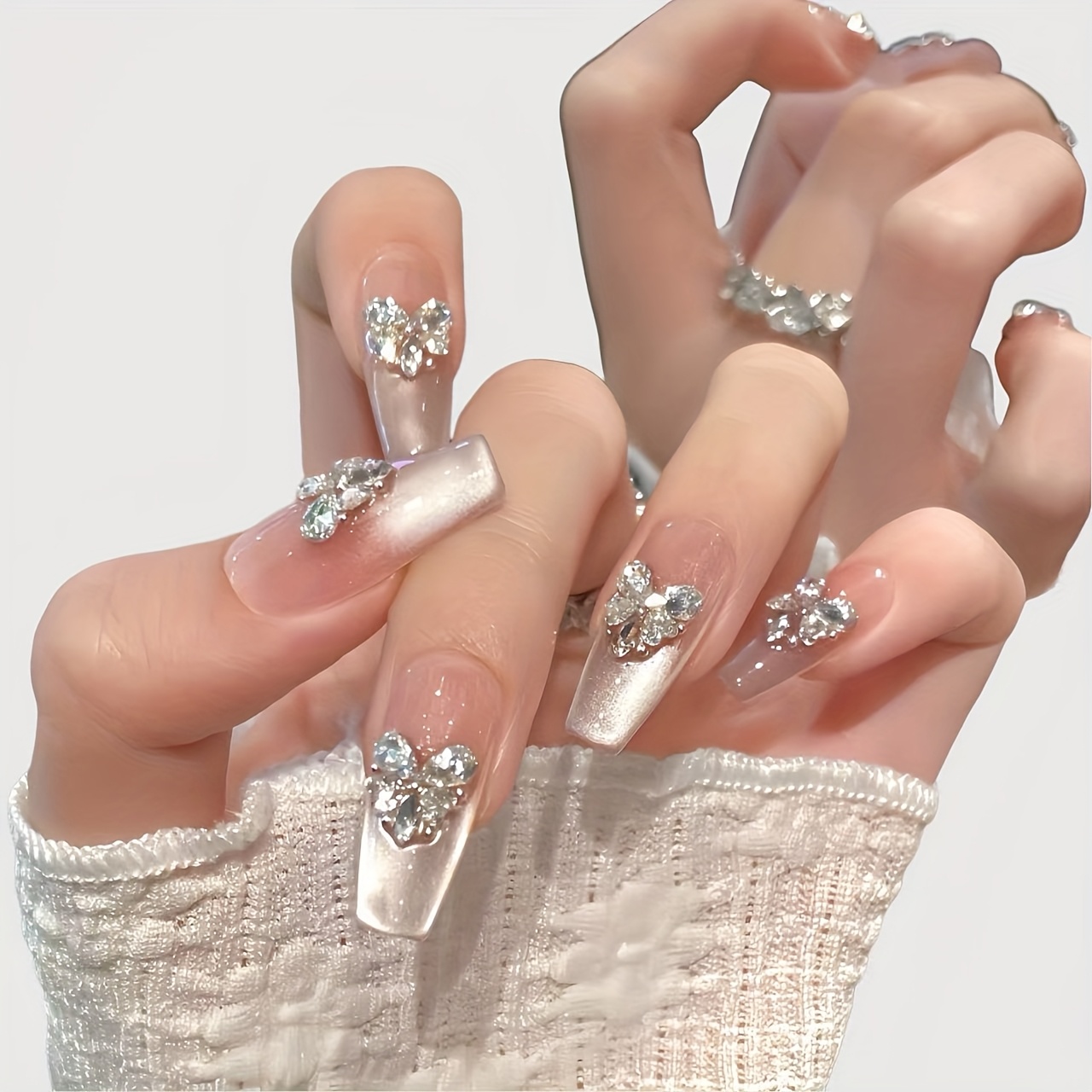 Glam Rhinestone Heart & Bow Press-On Nails - Image 3