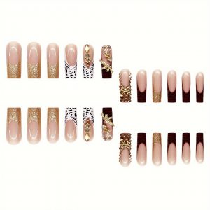 Long Square Luxurious Golden Foil & Rhinestones - Image 6