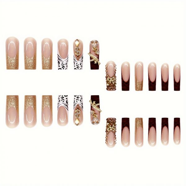 Long Square Luxurious Golden Foil & Rhinestones - Image 6