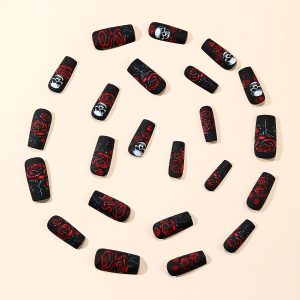 Halloween medium-length square matte dark rose skull - Image 6