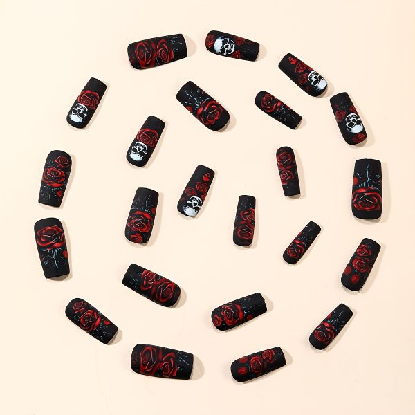 Halloween medium-length square matte dark rose skull - Image 6