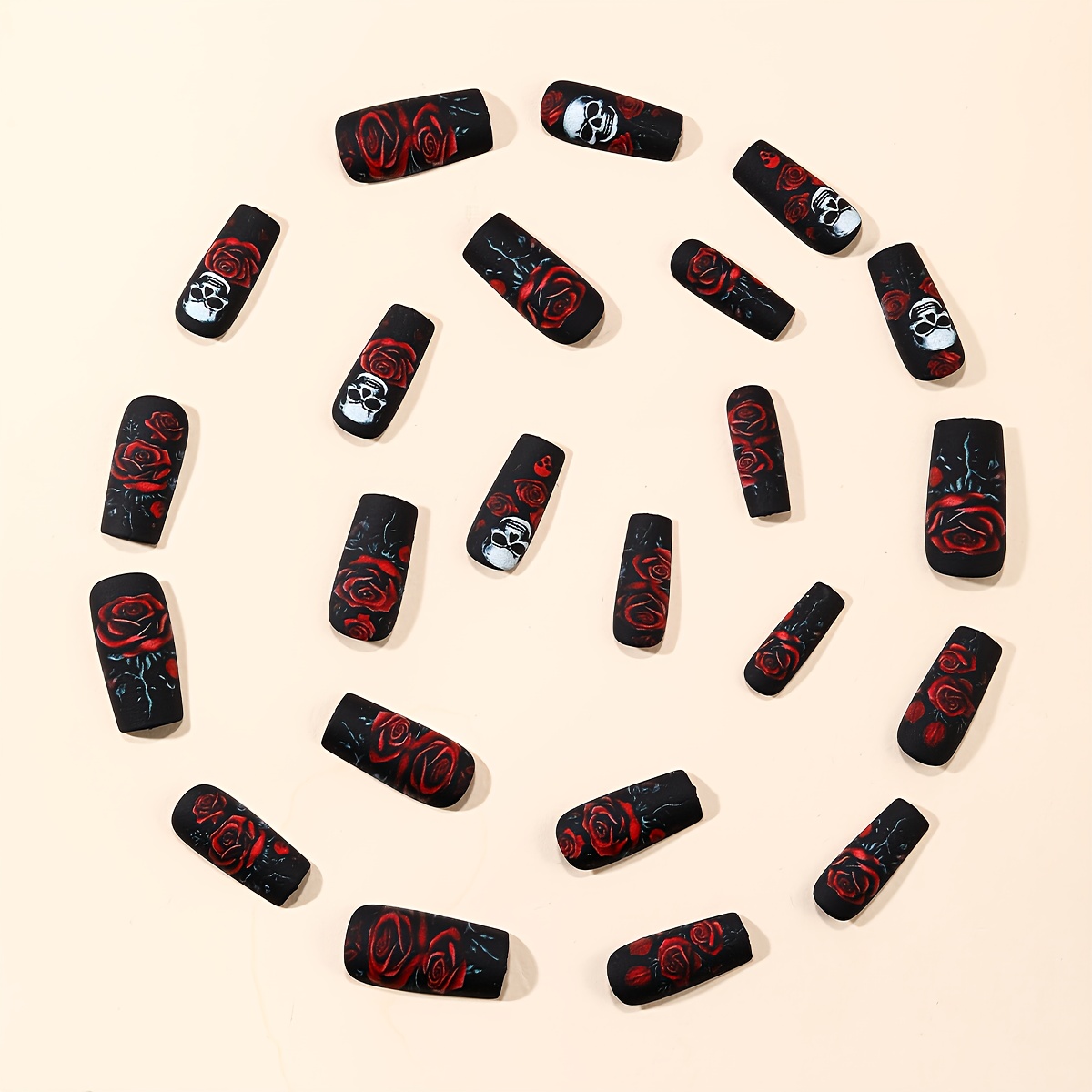 Halloween medium-length square matte dark rose skull - Image 6