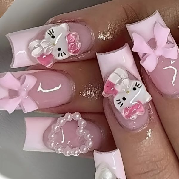 Hello Kitty Heart Bow French 3D Nails - Image 7