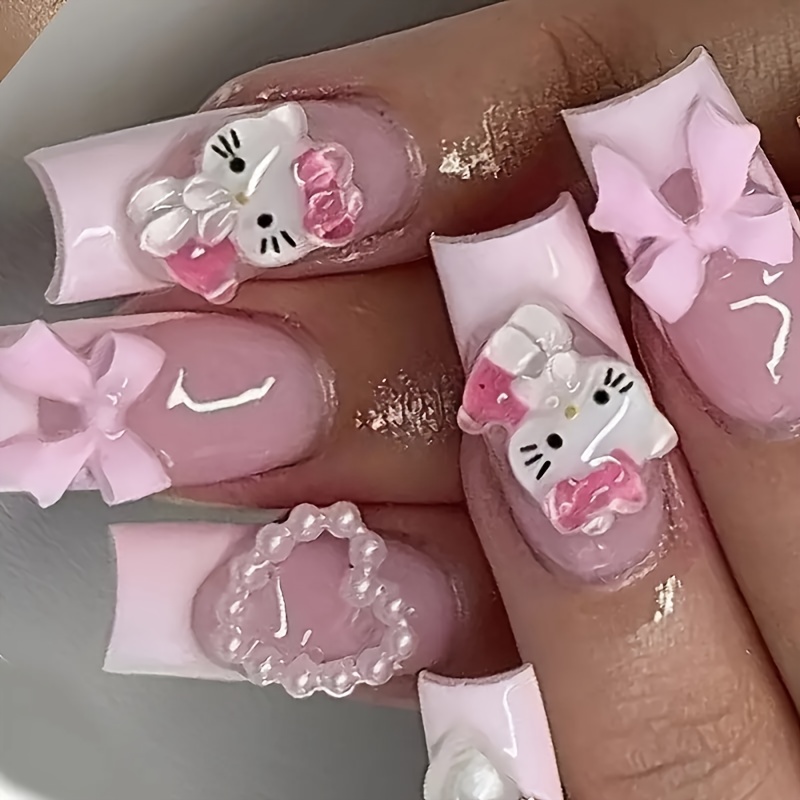 Hello Kitty Heart Bow French 3D Nails - Image 7