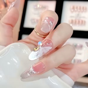 Long Oval Shape 3D Butterfly & Cat Eye Designs, Pearl Accents - Image 2