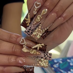 Long Square Luxurious Golden Foil & Rhinestones