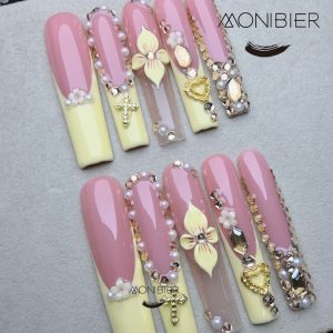 Yellow 3D Nail Luxury Carved Patterns, Sticky Diamonds, Sparkling - Image 8