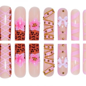 Long Square French Nail Patch Powder Brown Leopard - Image 2