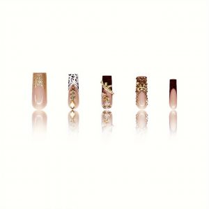 Long Square Luxurious Golden Foil & Rhinestones - Image 3