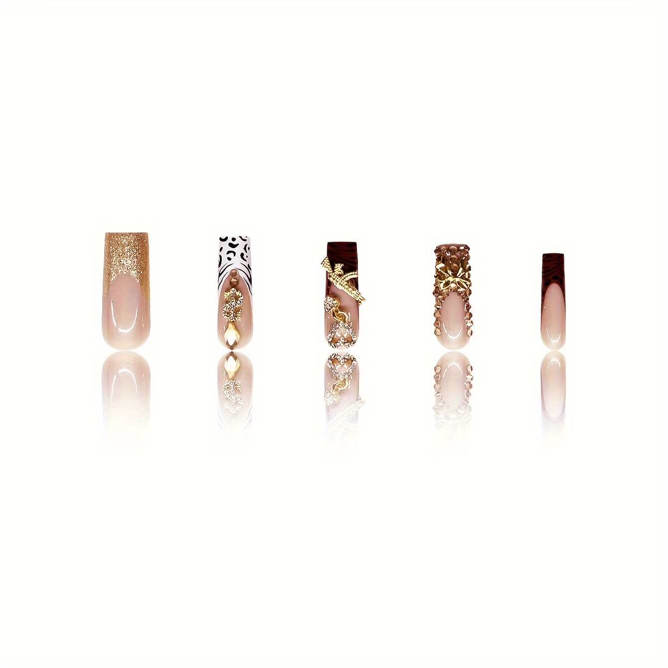 Long Square Luxurious Golden Foil & Rhinestones - Image 3
