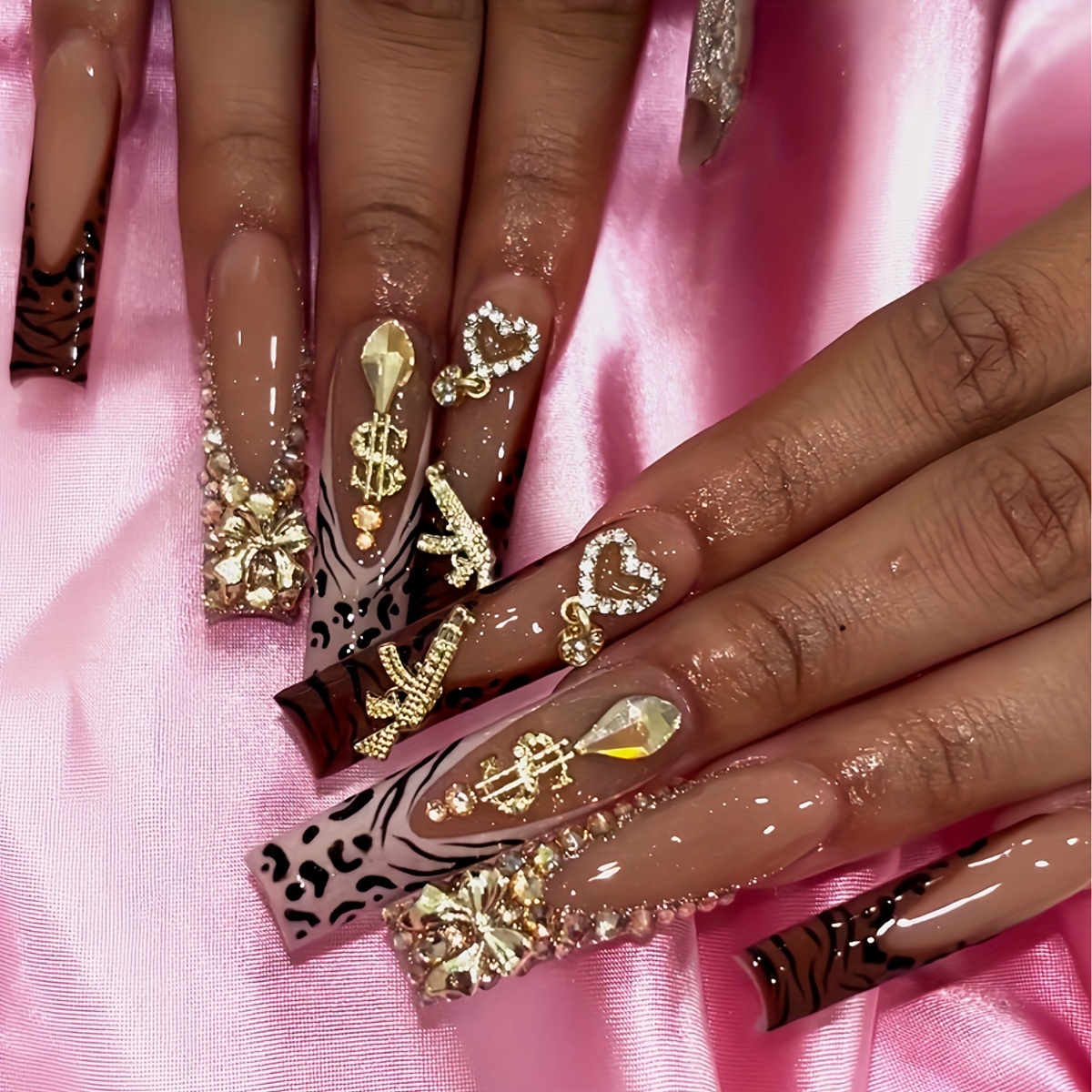 Long Square Luxurious Golden Foil & Rhinestones - Image 2