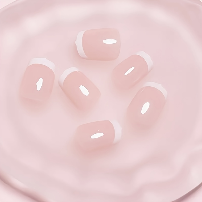 Short Coffin Press-On Nails Pink And White French Style - Image 7