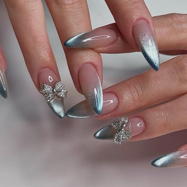 Long French Elegant Teardrop Shape with Glittery Finish