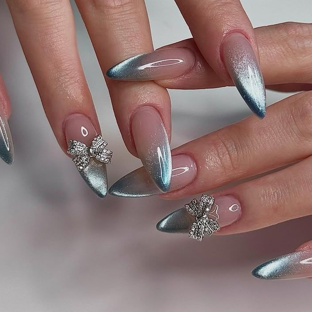 Long French Elegant Teardrop Shape with Glittery Finish - Image 1