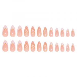 Long Square Nails Pink Floral & Golden accents - Image 7