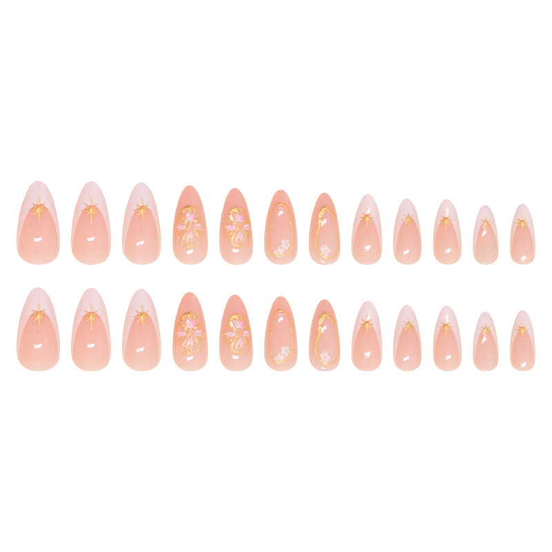 Long Square Nails Pink Floral & Golden accents - Image 7