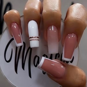 Long Coffin Press On Nails - Ballerina French Tip - Image 2