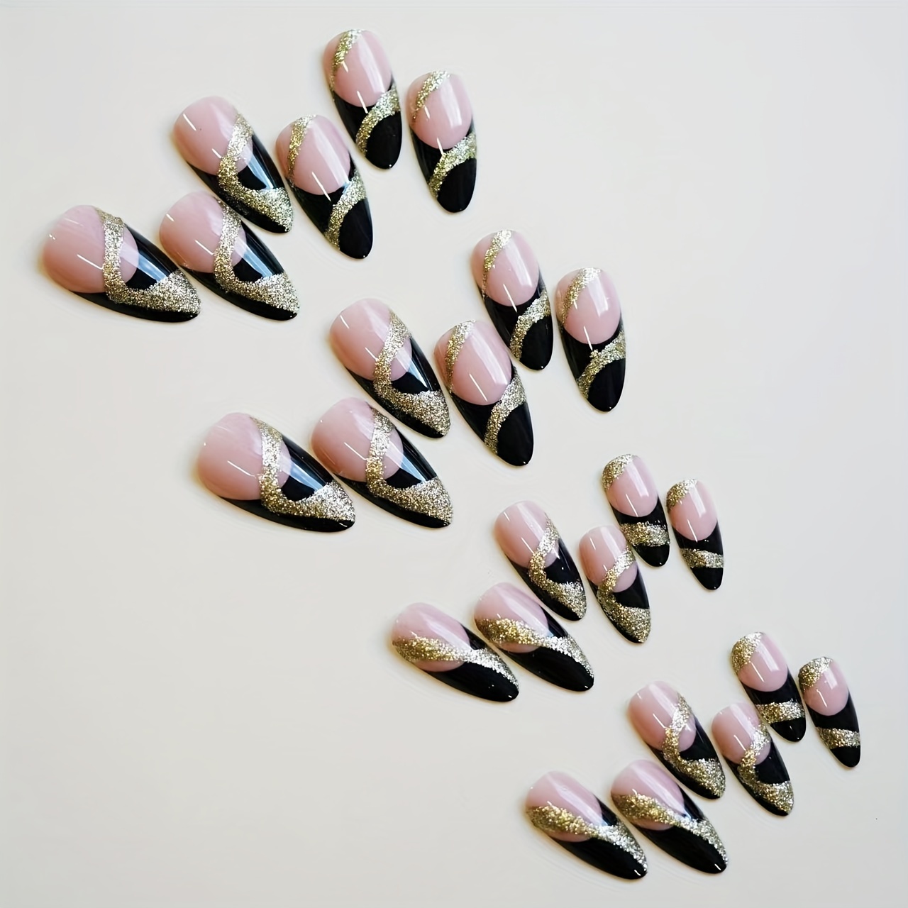 Monina French Gothic Black & Golden Almond-Shaped Press-On Nails - Image 10