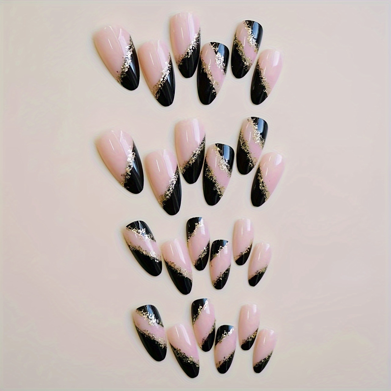 Monina French Gothic Black & Golden Almond-Shaped Press-On Nails - Image 7