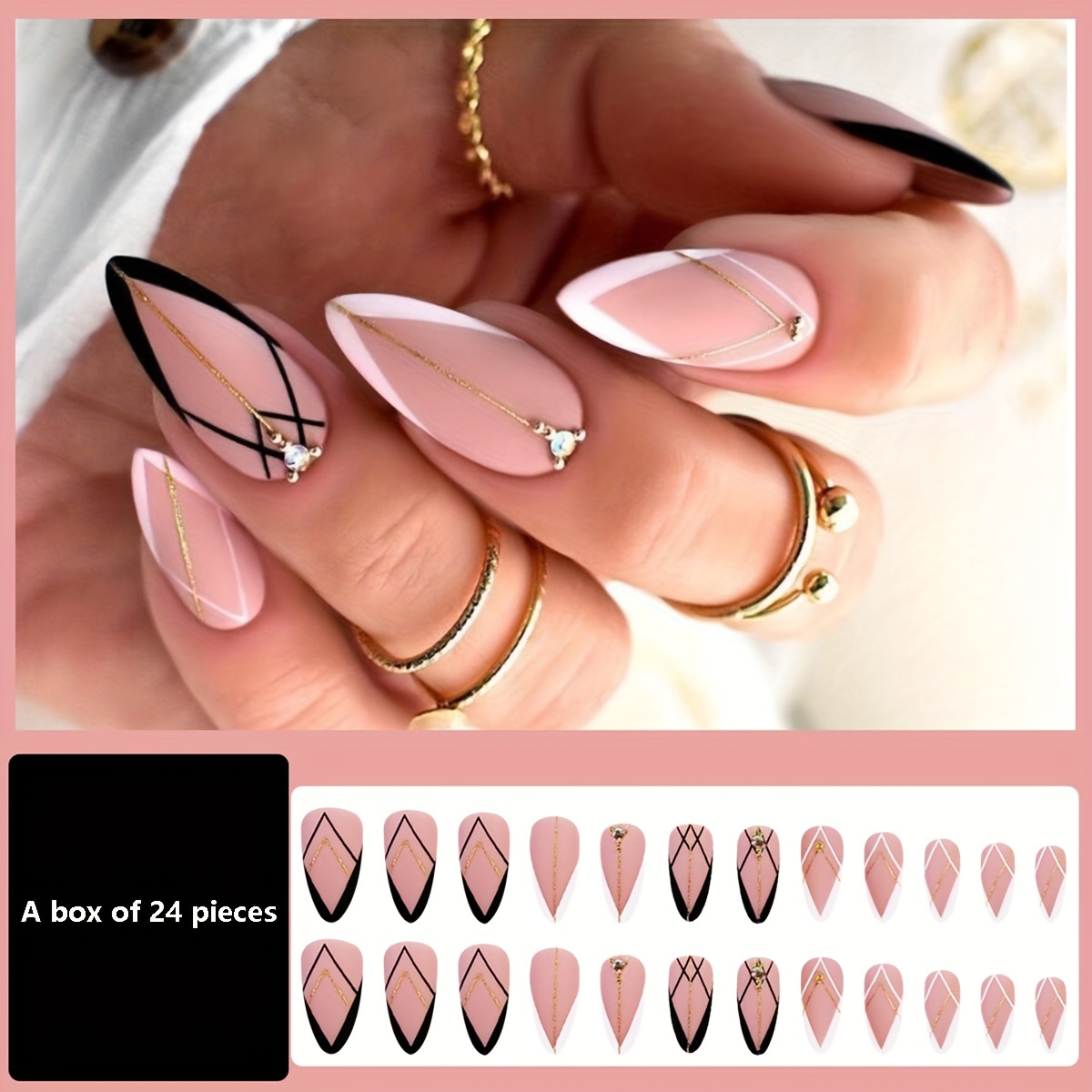 Pink Medium Length Striped Pearlescent Finish - Image 6