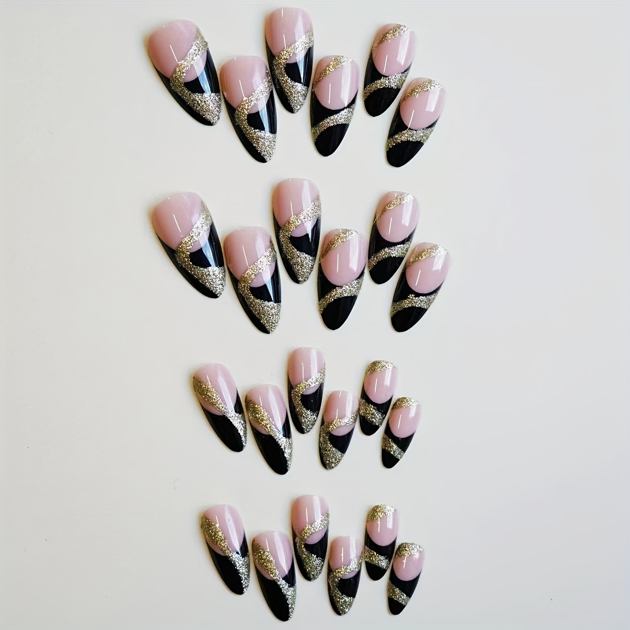 Monina French Gothic Black & Golden Almond-Shaped Press-On Nails - Image 9