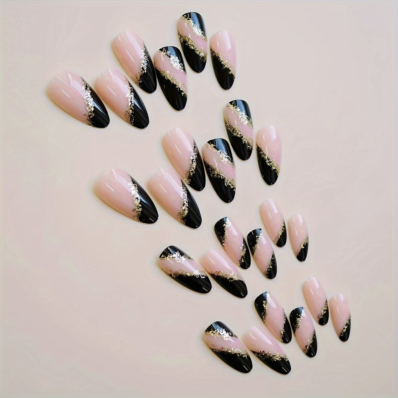 Monina French Gothic Black & Golden Almond-Shaped Press-On Nails - Image 8