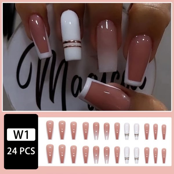 Long Coffin Press On Nails - Ballerina French Tip - Image 3