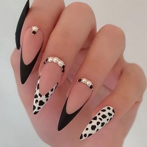 Black and White Leopard Cow Press-On Nails