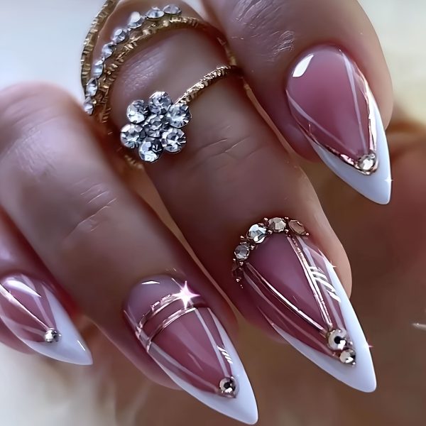 Stiletto Press-On Nails with Glossy White French Tips