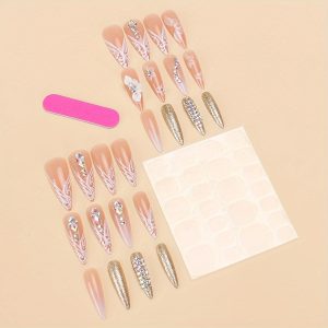 French Sparkling Diamond Floral Design Press-On Nails - Image 7