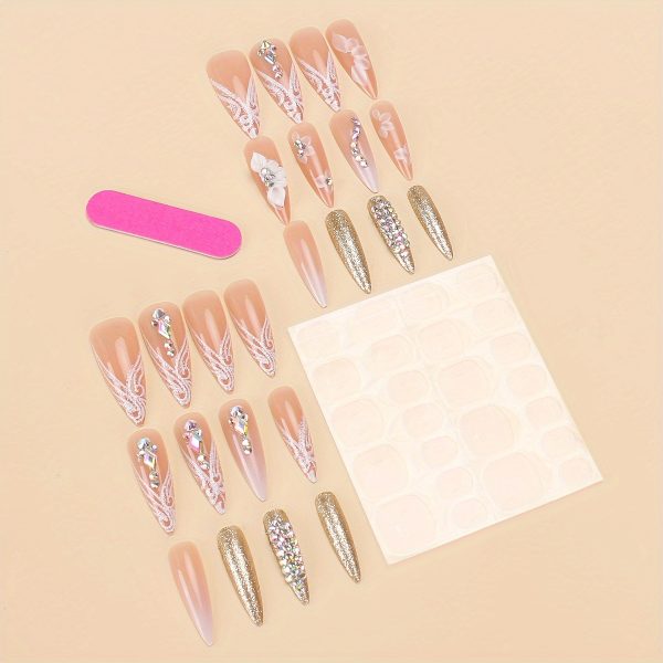 French Sparkling Diamond Floral Design Press-On Nails - Image 7