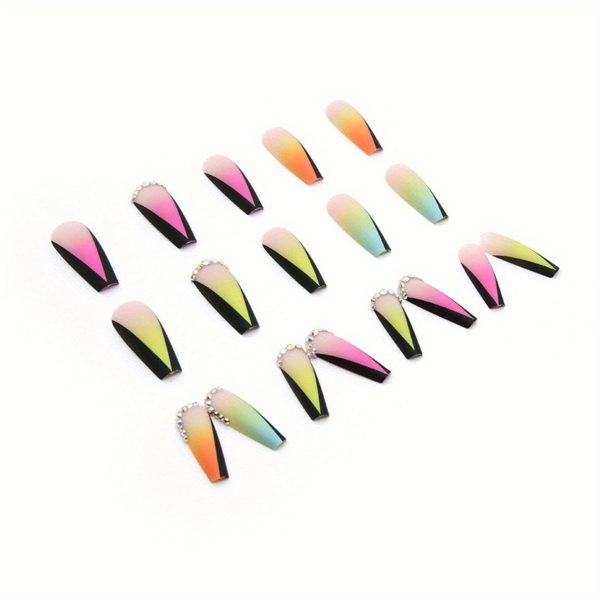 Rainbow Color Blended Black French Sparkling Nail Art - Image 4
