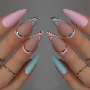 Pearl Gold Lines Swirl Design Press-On Nails - Image 3