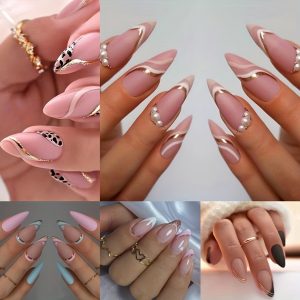 Pearl Gold Lines Swirl Design Press-On Nails - Image 8