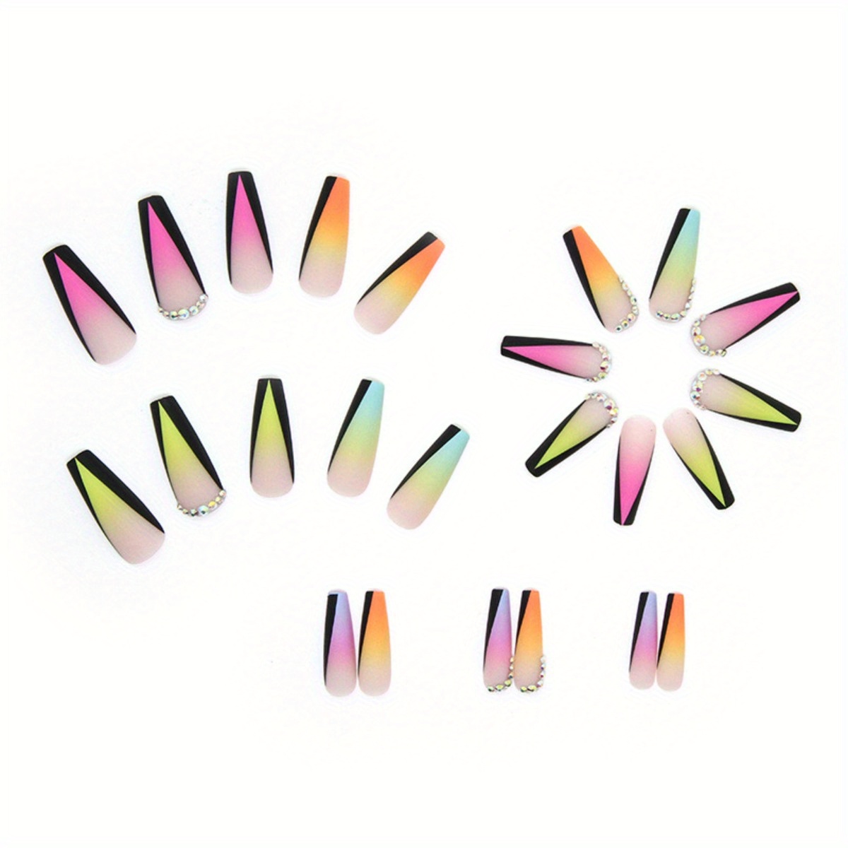 Rainbow Color Blended Black French Sparkling Nail Art - Image 2
